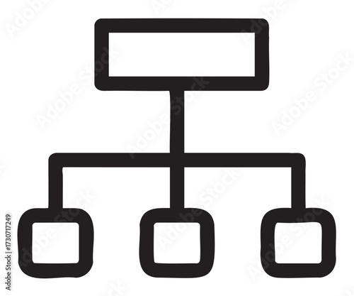 Simple hand-drawn organizational flowchart diagram with rectangles and connecting lines - stock vector