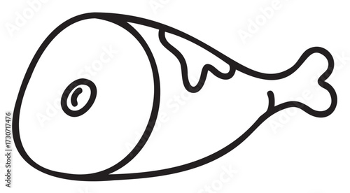 Cartoon black and white chicken drumstick with bone outline for coloring - stock vector