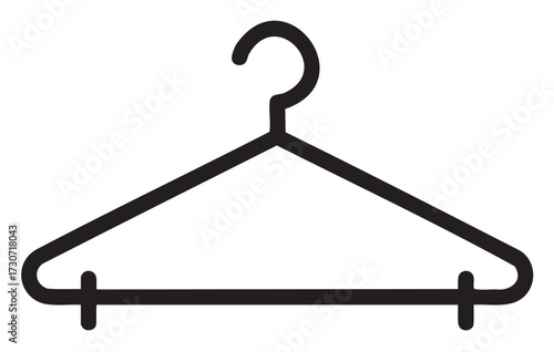 Simple black line art clothes hanger isolated on white background - stock vector