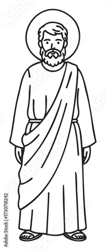 Outline of biblical figure in robe with halo - stock vector