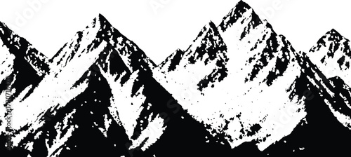 Retro halftone Mountain range with stippled texture vector illustration. Abstract vintage snowy hills and grainy dotted mountain range with grunge texture overlay.