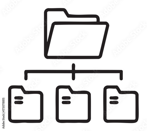 Line drawing of a folder hierarchy with connected subfolders icon - stock vector