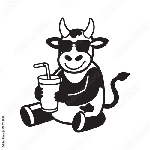 Funny Cow Drinking Milkshake Silhouette