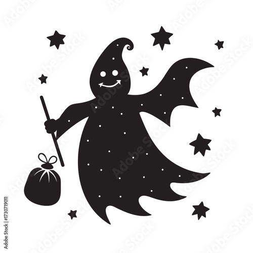 Ghost Riding Broom With Candy Silhouette