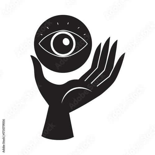 Hand Holding Eye Silhouette Vector