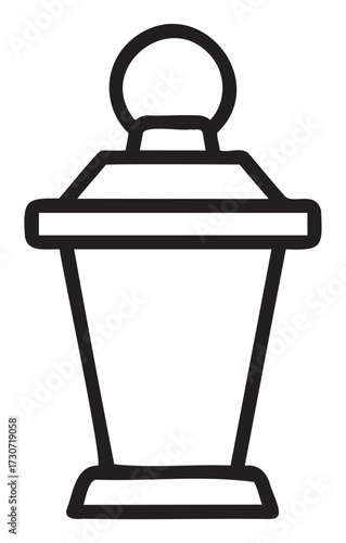 Black and white outline of a simple podium with microphone - stock vector
