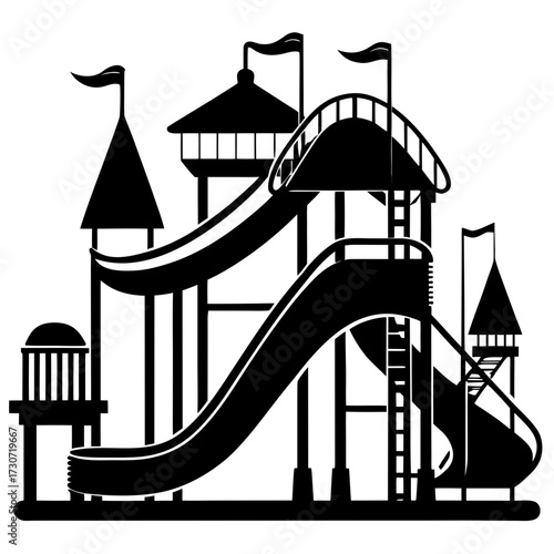 Waterslides (aquapark slides) vector black design silhouette illustration on white background