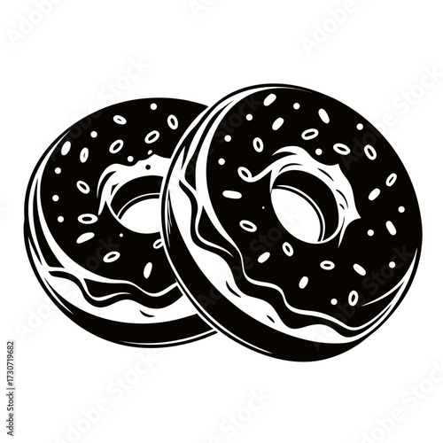 Donuts (glazed and sprinkled) vector black design silhouette illustration on white background