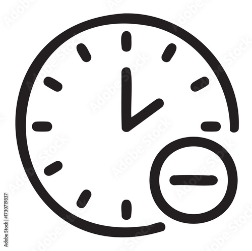Clock outline with minus sign icon for time management concepts - stock vector