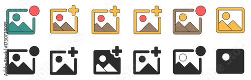 photo edit add image icon set vector