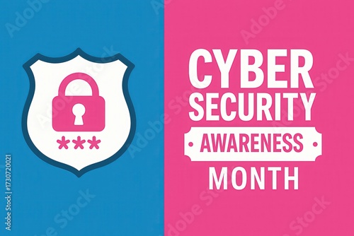 Cyber Security Awareness Month Banner with Shield, Lock, and Digital Data Protection Concept for October Awareness Design Generative AI