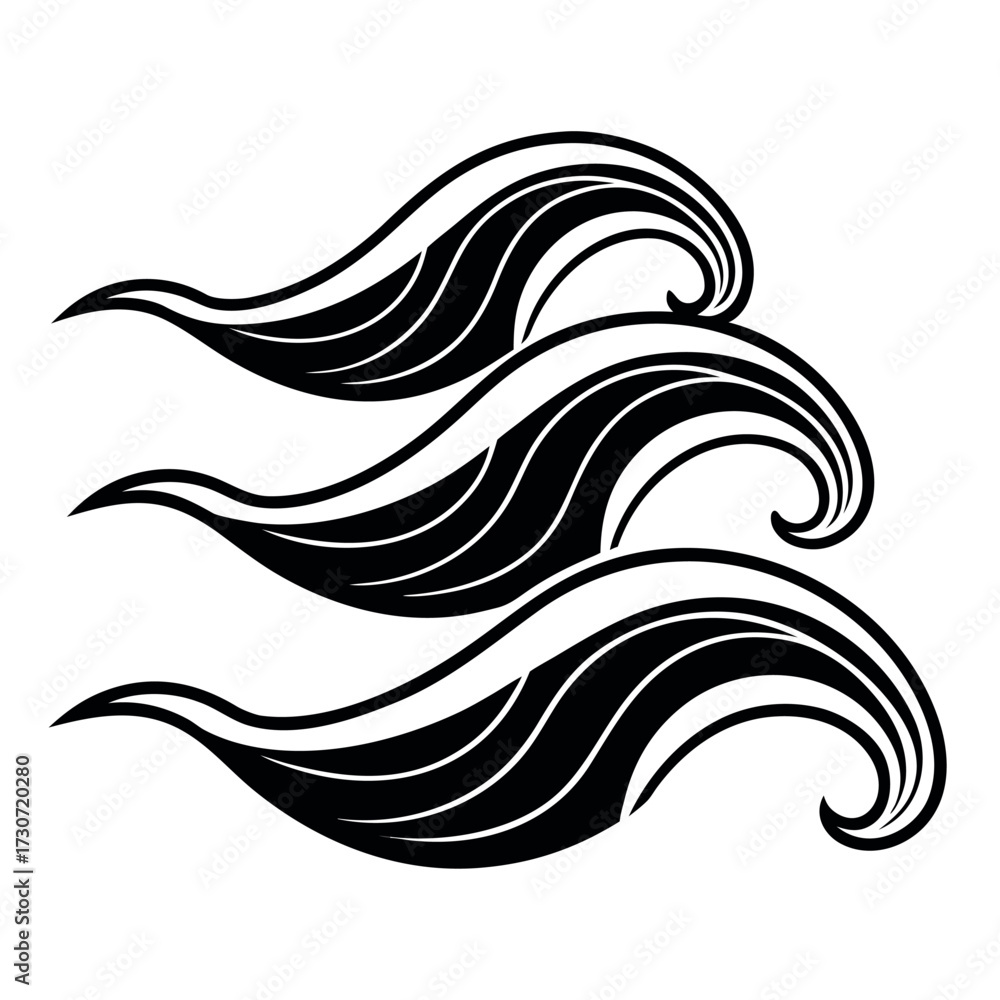 Obraz premium Black color Abstract Wave Design, Solid White Background (3).eps