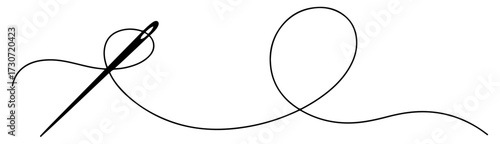 sewing needle continuous thread line art icon