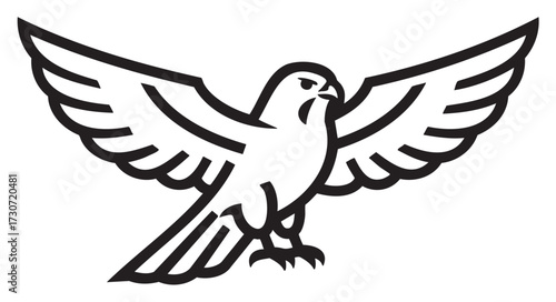 Stylized black and white falcon illustration with outstretched wings - stock vector