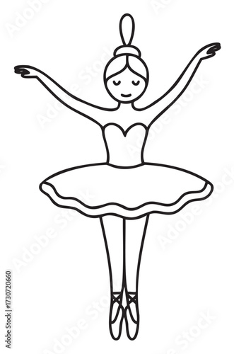 Outline of a graceful young ballerina dancing in ballet pose - stock vector