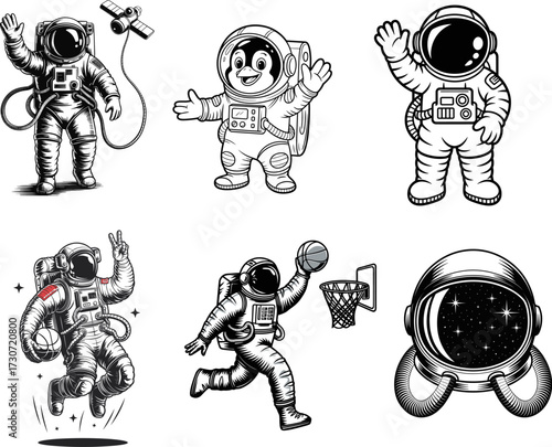 Collection of Fun And Whimsical Astronaut Illustrations Perfect for Space Themed Bundle Designs and Creative Projects