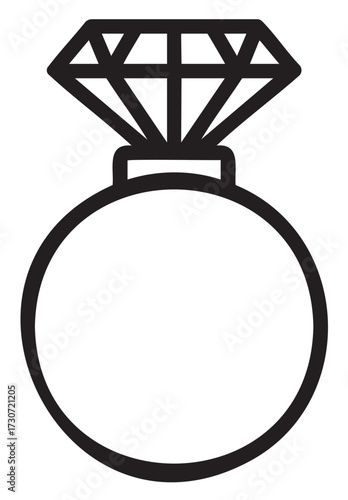 Minimalist black and white diamond ring outline design - stock vector