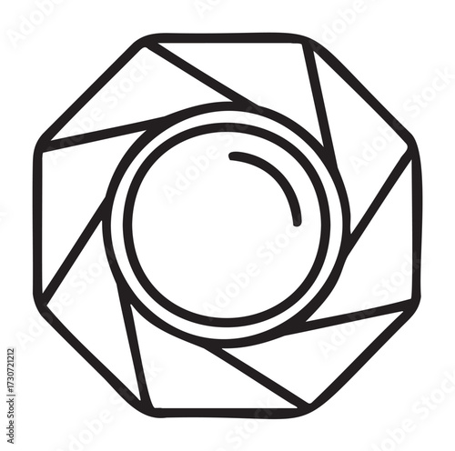 Simple black and white camera shutter icon in line art style - stock vector