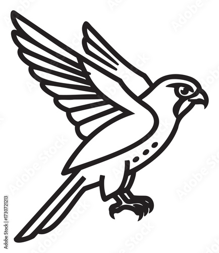 Line drawing of falcon with outstretched wings in mid-flight - stock vector