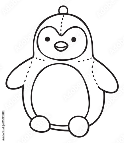 Cute cartoon penguin coloring page for kids - stock vector