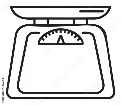 Outline drawing of vintage analog kitchen scale with dial display - stock vector
