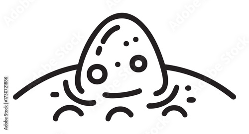 Smiling alien face outline on moon surface with craters - stock vector