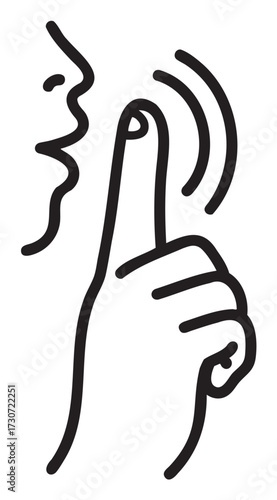 Silence gesture icon depicting shushing hand near lips - stock vector