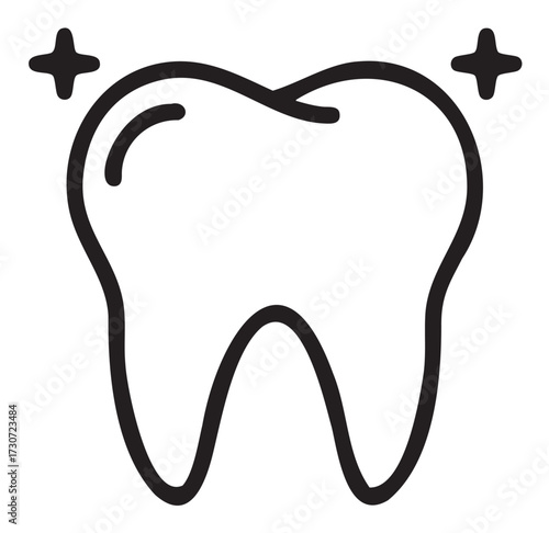 Outline of a sparkling tooth with two stars for dental health - stock vector
