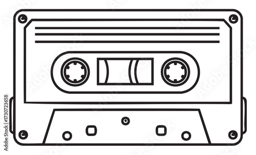 Retro audio cassette tape vector outline with classic design details - stock vector
