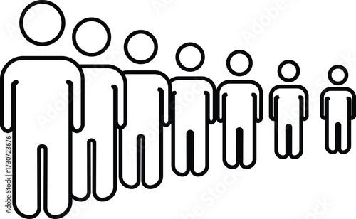Line of people icon symbolizing crowd, waiting queue, audience, social gathering or teamwork concept with transparent background