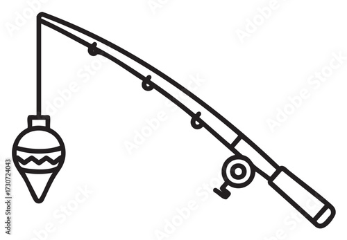 Fishing rod with bobber line drawing illustration - stock vector