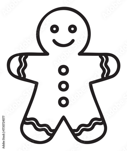 Black and white gingerbread man outline for coloring activities - stock vector