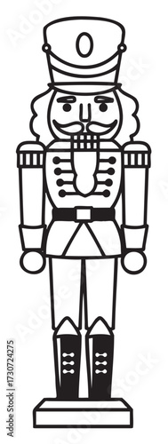 Black and white nutcracker soldier illustration for holiday decor - stock vector