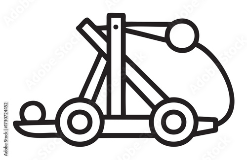 Simple black and white catapult illustration in outline style - stock vector