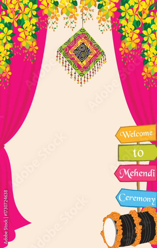 Festive Indian Mehndi Ceremony Background with Floral Decor