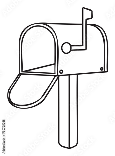 Simple black and white line drawing of an open mailbox - stock vector