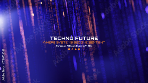 Digital data stream background with light particles. Futuristic technology concept with flowing lines. Artificial intelligence visualization.