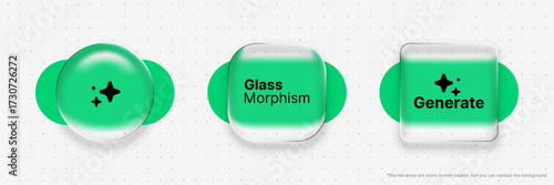 Liquid glass morphism vector design with green shape. Clean and modern user interface element for web and app development.