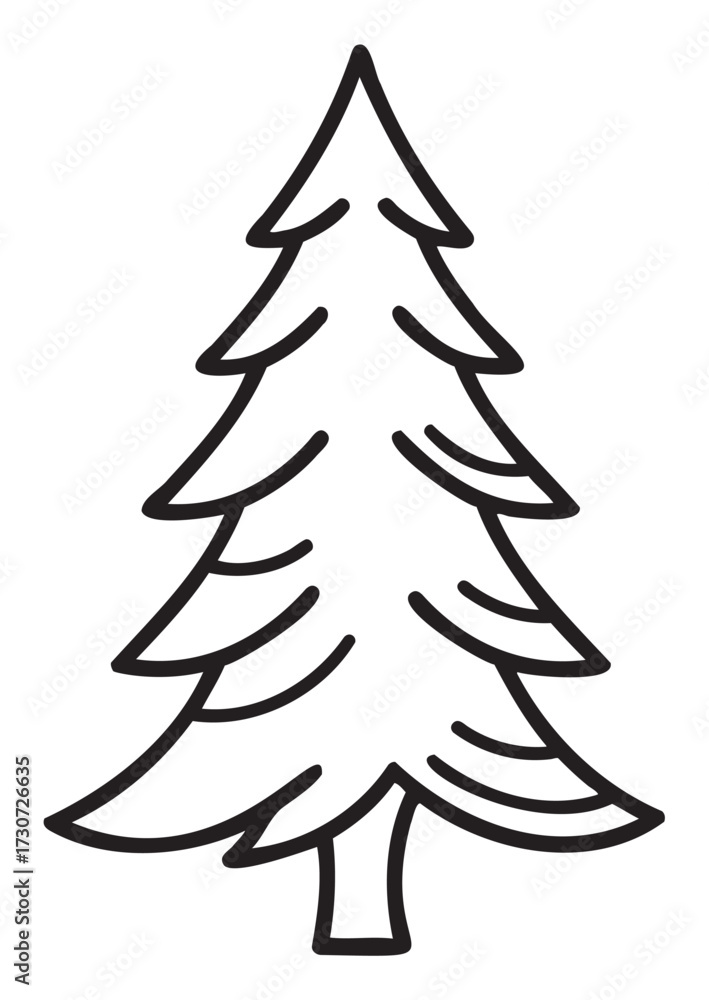 Obraz premium Simple black outline of a evergreen tree on white background for holiday design - stock vector