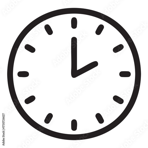 Simple black and white clock icon showing nine o'clock - stock vector