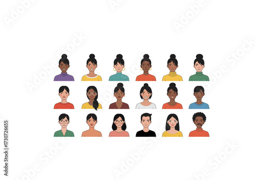 Avatar . Diverse Female & Male Avatars Icon Set - Multi-Ethnic Business People Portraits A collection of clean, modern, and high-quality vector 