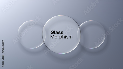 Liquid glass circles transparent effect. Digital abstract gradient background. Glassmorphism user interface design for modern web.