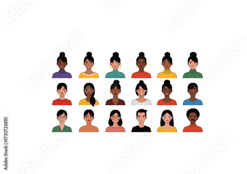 Avatar . Diverse Female & Male Avatars Icon Set - Multi-Ethnic Business People Portraits A collection of clean, modern, and high-quality vector 