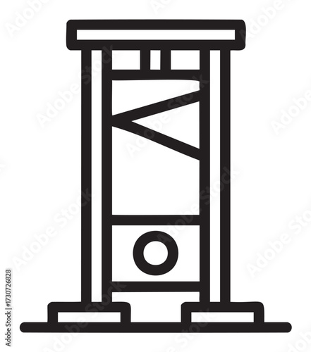 Outline illustration of historical guillotine execution device with blade and frame - stock vector