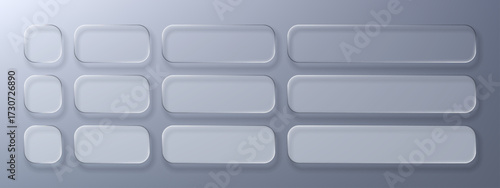 Glass morphism interface button set. Liquid glassy element for user interface design. Vector graphic for web application and abstract design.
