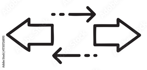 Minimalist hand-drawn directional arrows in opposite directions - stock vector