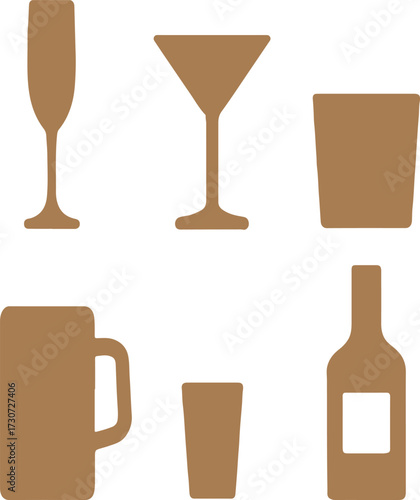 Vector illustration of Collection of various drinkware and a bottle
