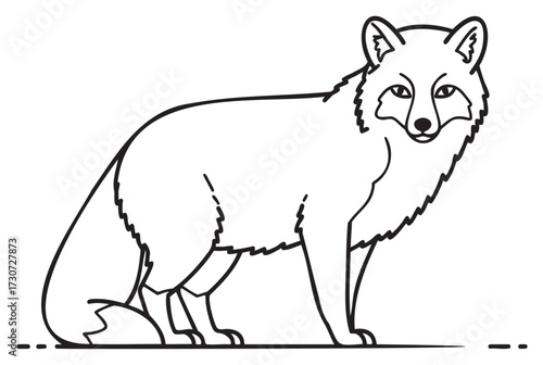 Line art of an arctic fox standing in profile view - stock vector