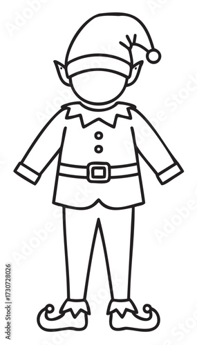 Black and white cartoon elf with hat and pointed shoes drawing outline - stock vector