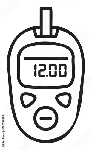 Glucose meter icon with digital display showing blood sugar level - stock vector